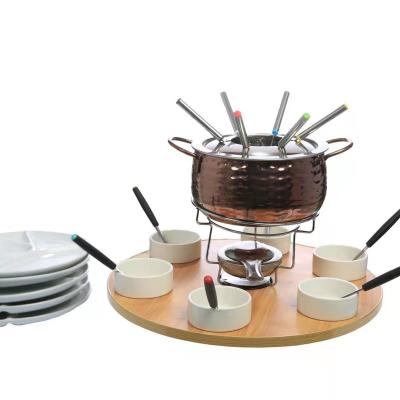 China Viable Hot Sale New Design Chocolate Fondue Fountain Melting Stainless Steel Chocolate Fondue Pots With 6 Pcs Dish for sale