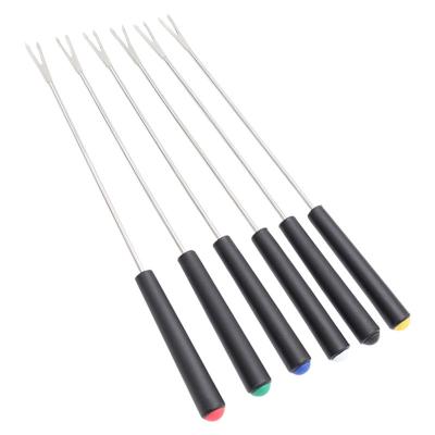 China SUSTAINABLE CHEAP STAINLESS STEEL FORKS WITH PLASTIC HANDLE FONDUE FORKS for sale