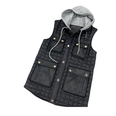 China Black Breathable Sheepskin Leather Windproof Vest Vintage Vest Motorcycle Adjustable Soft Male Pockets Invest Riding Jackets for sale