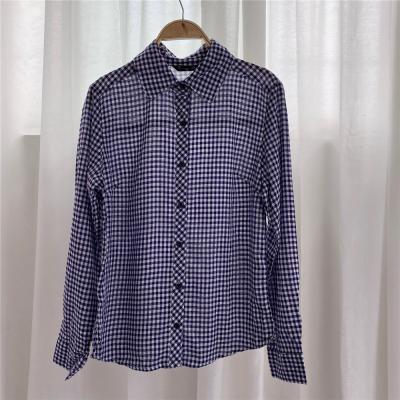 China 2021 Casual Loose Female Plaid Shirts Women Plaid Shirts Pocket Long Sleeve Oversized Breathable Ladies Plaid Tops And Blouses Cotton One for sale