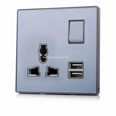 China 13a 250v ac usb c socket power tempered glass new design wall socket residential/general purpose universal multi usb socket with usb ports for sale