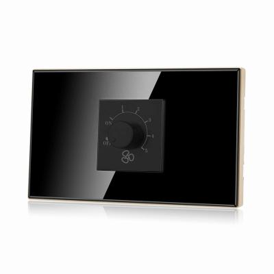 China Luxury Modular Screwless Regulator Wall Fan Regulator Black Color Modular Screwless Regulator Wall Switch Safety Dimmer Tempered Glass Lamp Switches Tempered Glass Fan Speed ​​Regulator for sale