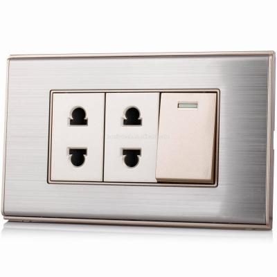 China China 16A 118*70 mm Stainless Steel Wall Electrical Switch and Sockets Residential / Recessed Panel Light Switch Switch 2 Gang 2 Pin Socket Stainless Steel Electrical Outlets for sale