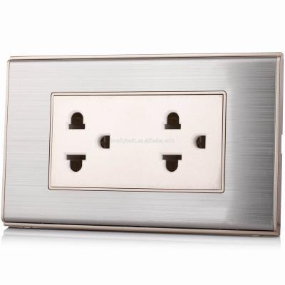 China Schuko 120mm Electric Modular Model Safty Receptacle Switch Stainless Steel Panel American Receptacle 15a-125v 16A Us Type Duplex Wall Socket for sale