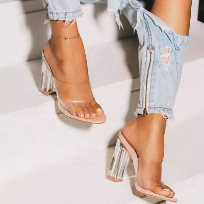 China 2021 summer high heel fashion trend women's transparent PV high heel slippers for Lady for sale