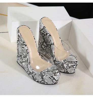 China 2022 fashion trend new summer women fashion high heels female shoes PVC transparent platform wedges snakeskin grain sandals for sale