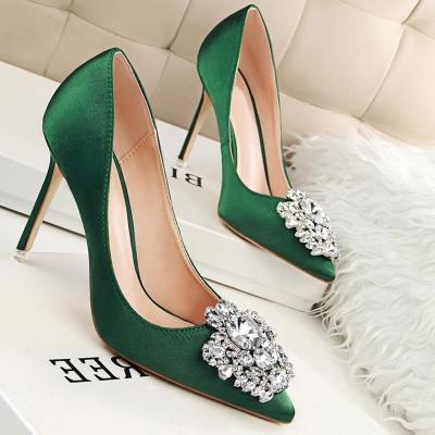 China New Arrival Deodorization Shiny Elegance Rhinestone Stiletto Sandals Wholesale Spike High Heels Pumps Ladies Shoes for sale