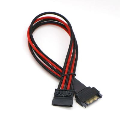 China COMPUTER 20cm 30cm 40cm 50cm 60cm SATA 15Pin PET Sheathed Male to Female Power Extension Cable Power Cable for SSD and HHD. for sale