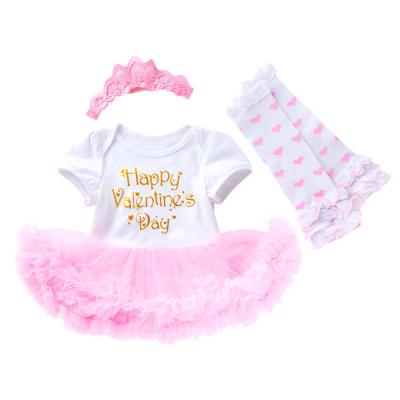 China Sweet Newborn Princess Summer Alphabet Print Pink Outfit with Leg Warmers and Headband for sale