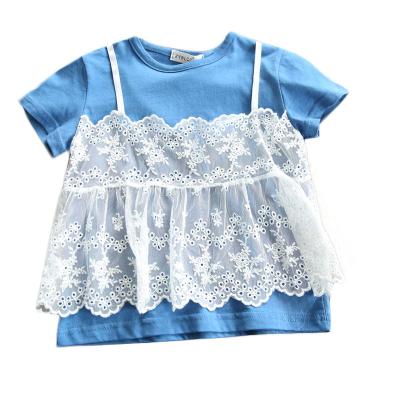 China New Breathable Silk Cotton Short Sleeve Summer Round Neck Lace Up Girls Short Sleeve Shirt for sale