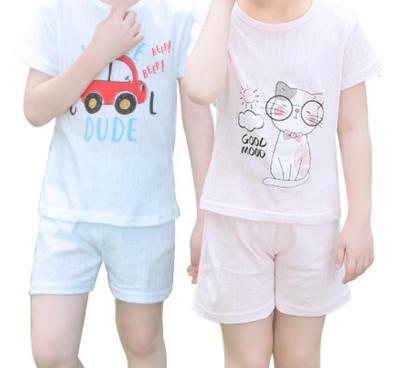 China Breathable thin cotton short-sleeved shorts, home service suit, cartoon children's two-piece suit for sale