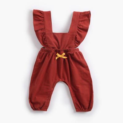 China 100% Cotton Baby Autumn/Winter Solid Color Bow Sling Overalls for sale