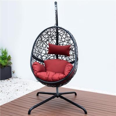 China Strong And Safe Premium Outdoor Hanging Wicker Rattan Egg Chair Leisure Patio Swing Wicker Chair for sale