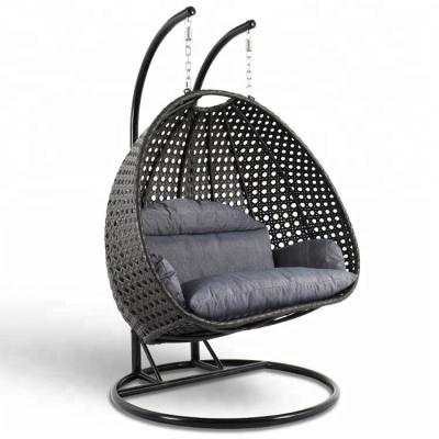 China Modern Hot Sale Two Seats Garden Rattan Patio Swings Hanging Egg Chair With Stand for sale