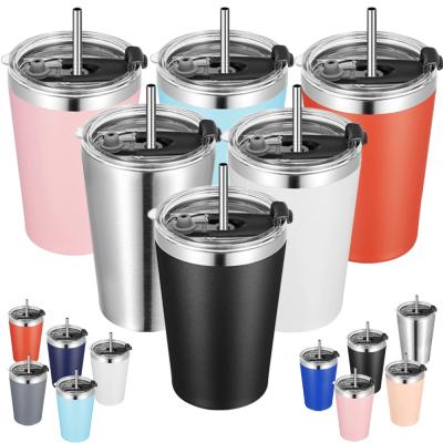 China Viable Wholesale Vacuum Insulated Coffee Tumbler Mugs 12oz Matte Black Kids Tumbler With Straw for sale