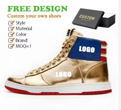 China Cushioning Freeshipping Customized Gold Trumps Sports Running Sneaker Surrender Gold High Top Basketball Shoes for sale