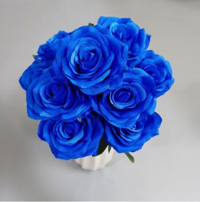 China Hot sale 10 heads artificial event decoration silk rose bouquet flowers for wedding and home decoration artificial velvet rose flower for sale