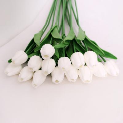 China Eco-friendly colorful cheap fabric flower decoration artificial silk tulips real touch wedding bouquet for sale