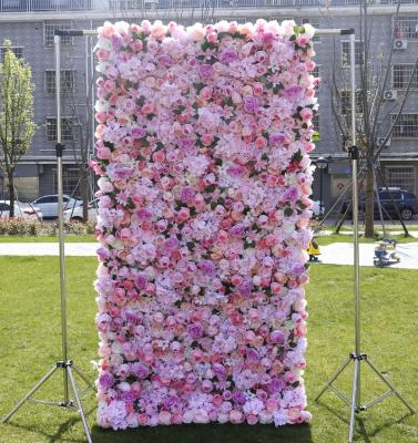 China Events Decoration OBD008 3D Customized Wedding Net Artificial Rose Flower Wall Panel Wedding Backdrop Background Grind Decoration for sale