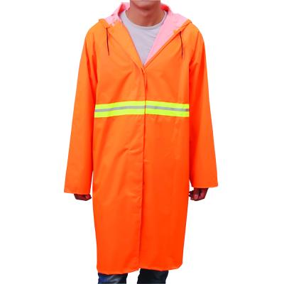 China 100% Polyester PVC Oxford 200D 210D Nylon Raincoat Traffic Police Orange Raincoat Safety Raincoat Long With Hood for sale