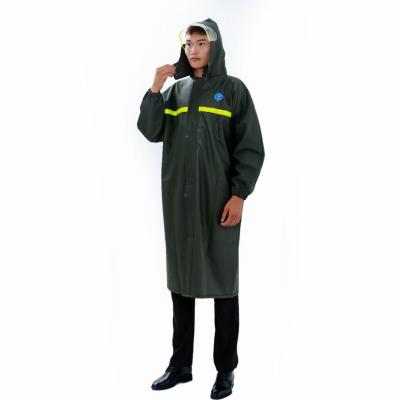 China 100% Polyester PU Coating Rain Suit Long Raincoat Hi Strength Security Worker Raincoat Dark Green Worker Agriculture Fishing Use for sale