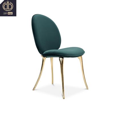 China Post Modern High End Modern Blue Leather Dining Chairs Gold Plated Steel Luxury Brass Dining Chair With Ring for sale