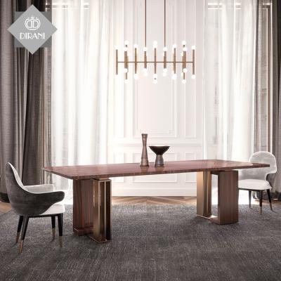 China New Custom Nordic Dining Table Designs Dining Room Furniture Metal Wood Leg Luxury Dining Table for sale