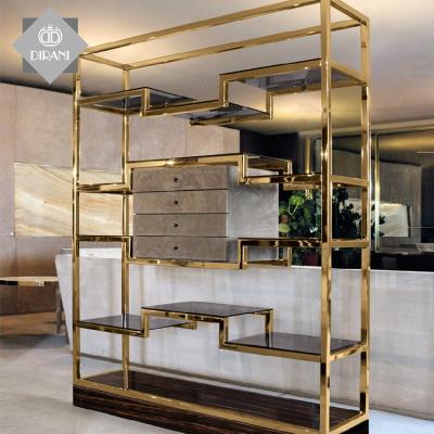 China Customized modern luxury stainless steel gold bookshelf bedroom metal bookshelf living room office bookshelf for sale