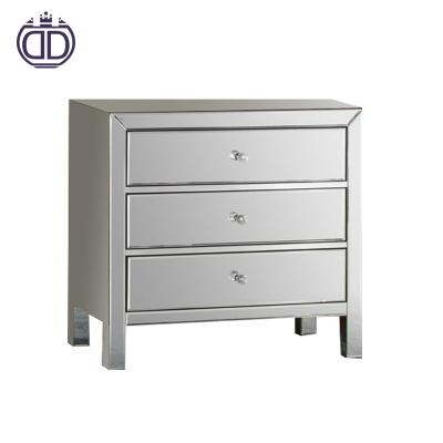 China PANEL bathroom furniture mirrored nightstand chest cabinet mirrored glass nightstand with 3 drawers for sale