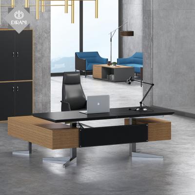 China Customized Available Stainless Steel Metal Table Leg Boss Manager L Shape Melamine Veneer Chair Laminated Office Furniture Executive Modern Desk for sale