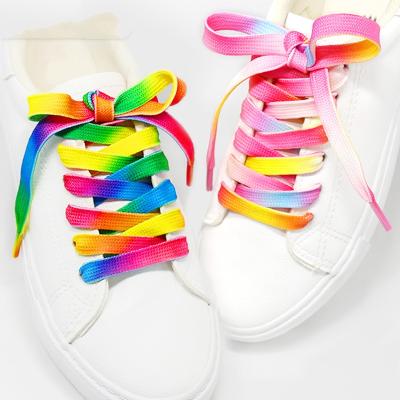 China Flat border hot sale trend creative heat transfer rainbow gradient canvas sneakers colored wide shoe laces bundling lace for sale