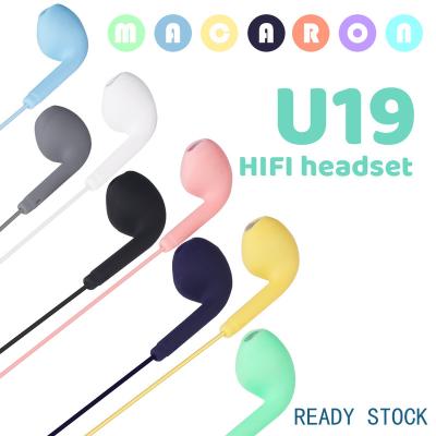 China hot sale In-ear Macaron Color Earphone U19 Over Ear Sound Music 3.5mm With 1.2m Earphone Cable Wired Earphone With MIC for sale