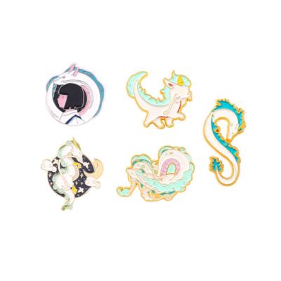 China Vivid Away White Dragon Cartoon Metal Brooches Pin ALLOY Japan Anime Badge Small for sale