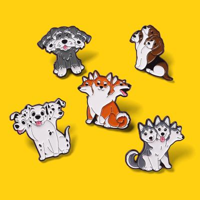 China Wholesale Alternate Three Headed Dalmatian Animal Badge Small ALLOY Dog Accessories Metal Badge Brooch Pin for sale