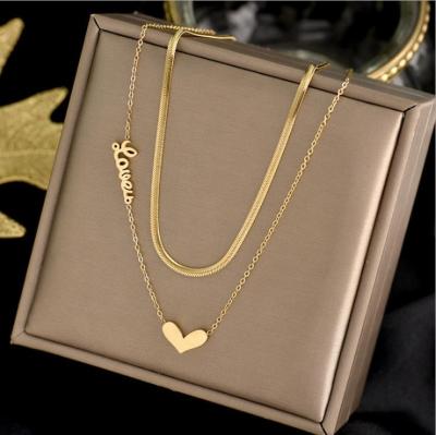 China TRENDY Classic Titanium Steel Love Gold Double Peach Heart Necklace For Woman Fashion Sexy Girl Korean Luxury Clavicle Chain Jewelry for sale