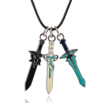 China DARK Art Online Fashion Vintage Anime SAO Sword Pendant Necklace Asuna Kirito Pendants For Christmas Gift for sale