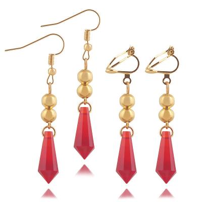 China Vintage Game Genshin Effect Dadalia Red Cosplay Crystal Ear Clip Earrings for sale