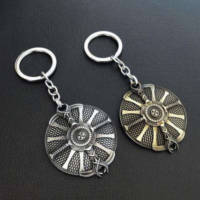 China Metal Game God of War Keychains KRATOS Weapon Shield Metal Key Chain Car Master Gift for sale