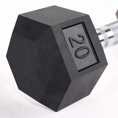 China Factory wholesale hex rubbell dumbbell 20 kg rubber coated gym dumbbell set free hex dumbbell for sale