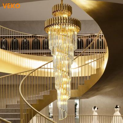 China Modern Stairs Chandelier Customize Decorative Modern Design For Large Living Room Long Crystal Pendant for sale