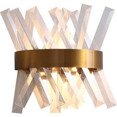 China Residential Stainless Steel Crystal Used For Hotel Room Living Room Bedroom Restaurant Dining Room Lighting Wooden Wall Lamp for sale