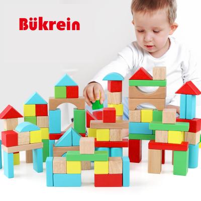 China Building Toy 2021 Fashion Creative Colorful Stacking Building Blocks Toy 100pcs Geometric Wooden Set Building Blocks Set for sale