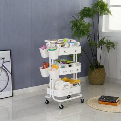 China Modern Multifunctional Mobile Home Storage Shelf 3-Tier Kitchen Organizer Rack Rolling Cart Serving Cart for sale