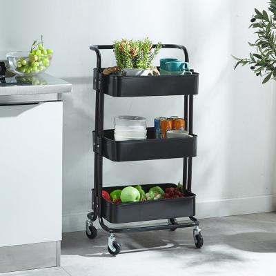 China Modern Metal 3-Tier Utility Cart Functional Organization Storage Rack Multi Mesh Wire Rolling Cart with Handle for sale