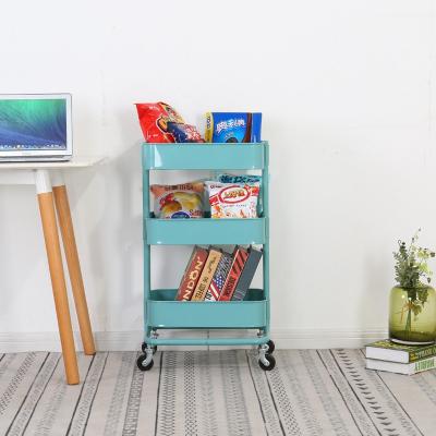 China Modern Cheap Home Furniture Colorful 3-Tier Hand Trolley Storage Cart Storage Steel Metal Rack Rolling Cart for sale