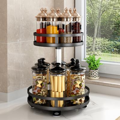 China New Design Sustainable Carbon Steel 2 Tier Rotating Round Kitchen Spice Storage Shelf for sale