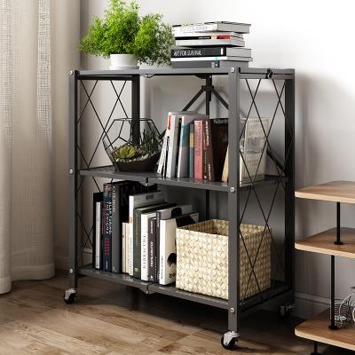 China Multifunctional Floor Metal Home Kitchen Storage Rack Folding Shelf Free Installation Workable With Wheels for sale