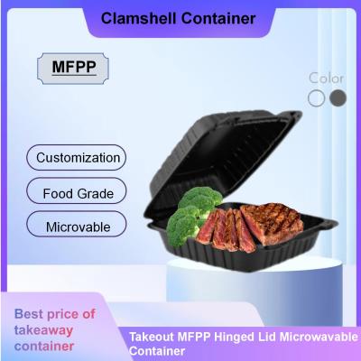 China Verscheidene maten Takeaway Meal Container voor de vraag van de MFPP-markt,Takeout MFPP Hinged Lid Microwaveable Container, 6 ′′ x 6 ′′ x 3 ′′ Te koop