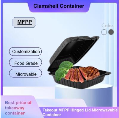 China Contenedor de comida para llevar de varios tamaños para la demanda del mercado de MFPP, contenedor de comida para llevar de MFPP con tapa con bisagra, contenedor para microondas, 8 ′′x8 ′′x2.8 ′′ en venta