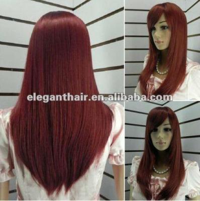 China Natural Straight Red Burgundy Hair Lace Front Long Wig for sale